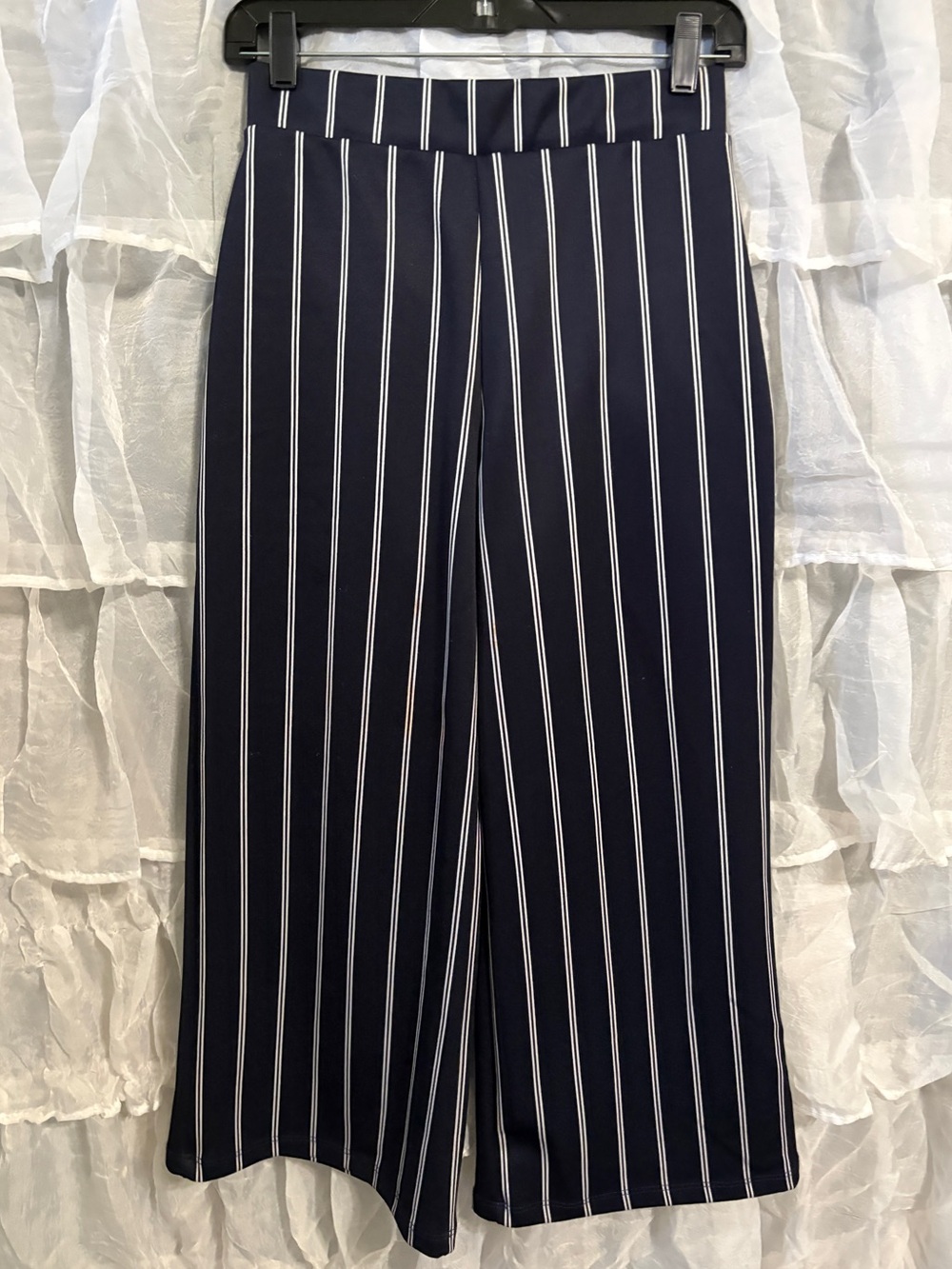 Navy Vertical Stripe Wide-Leg Pants